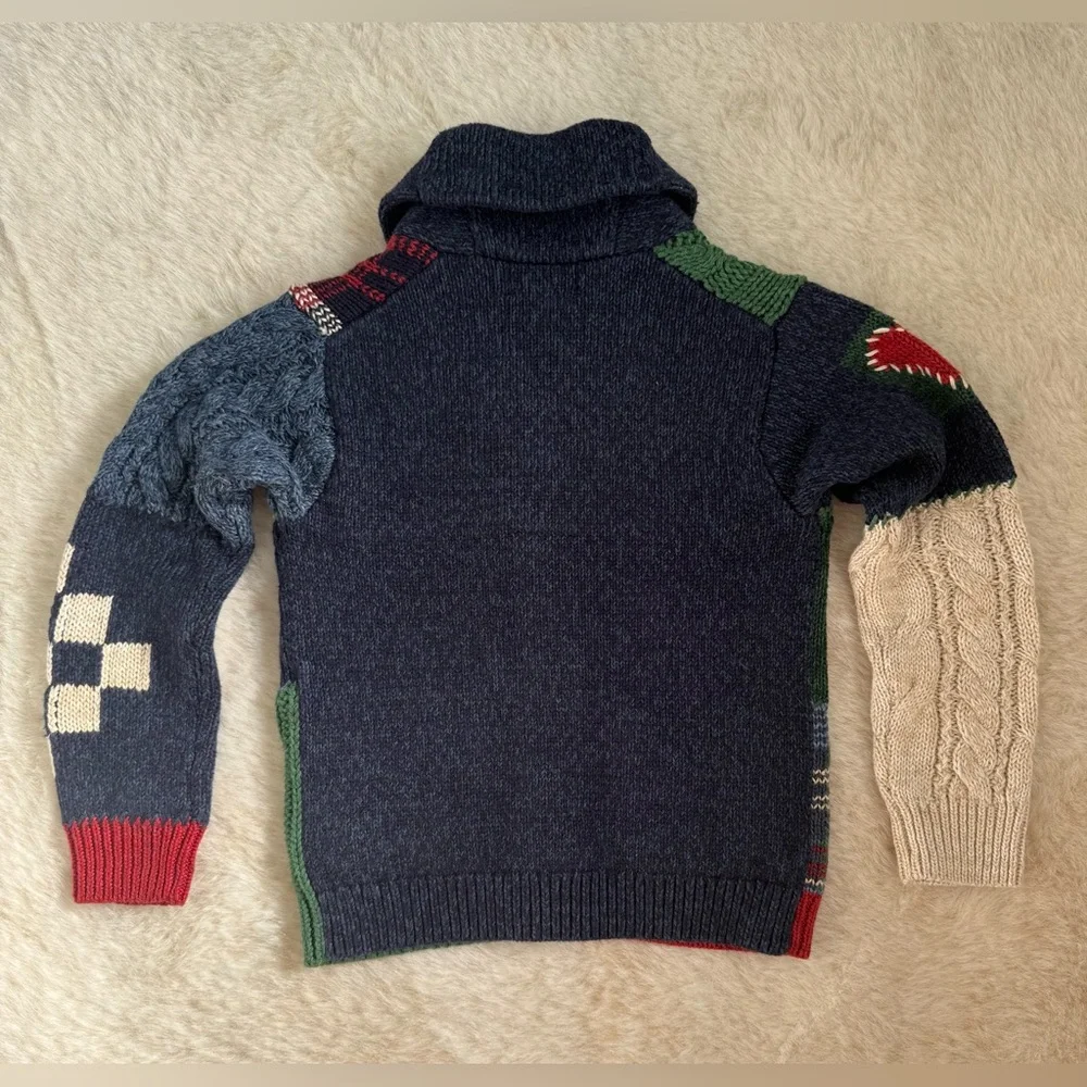 NWT! Ralph Lauren Patchwork Cotton-Blend Shawl Cardigan Boys size 4/5